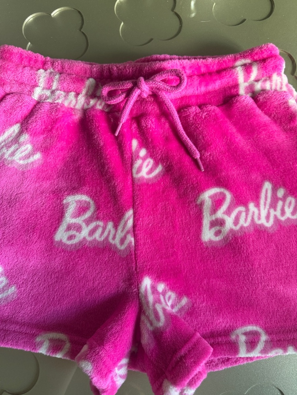 BARBIE Plush Lounge Shorts Pink Logo Fleece Pajama Sleep Shorts Size Small - Picture 5 of 14